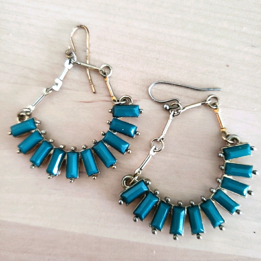 Green semi circle dangly earrings